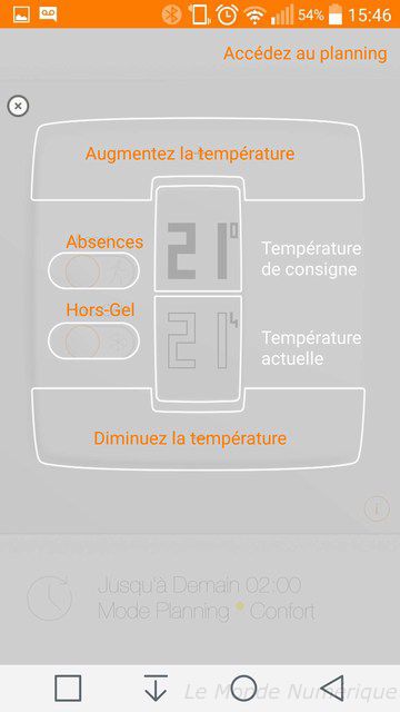 Application thermostat Netatmo : tableau de bord