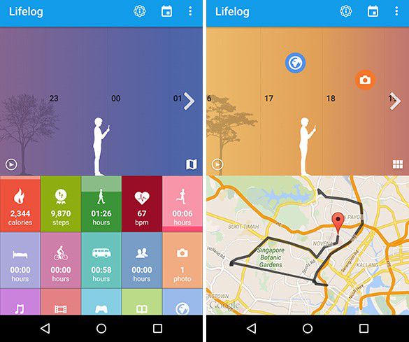 Interfaces de l'application LifeLog pour SWR12